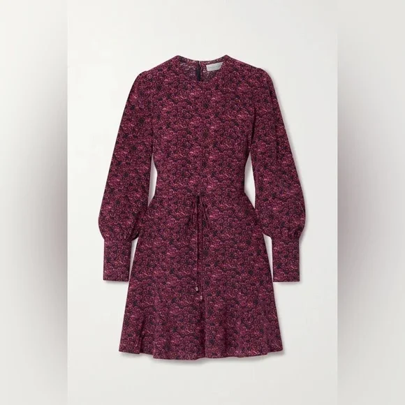 REBECCA VALLANCE Rosette Belted Floral-Print Silk Crepe De Chine Mini Dress - Picture 4 of 16